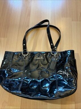 Coach Black Patent Leather Signature Tote